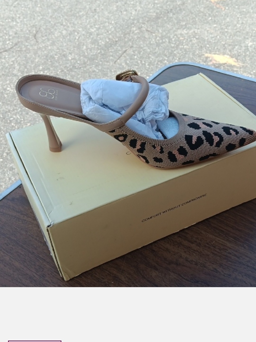 Leopard-Print Pointed Mule Heel in Tan by 88 Brand